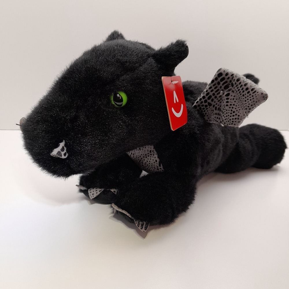 Aurora Flopsie Midnight Dragon Plush 12" Black Green Eyes Stuffed Animal Toy - Picture 3 of 9